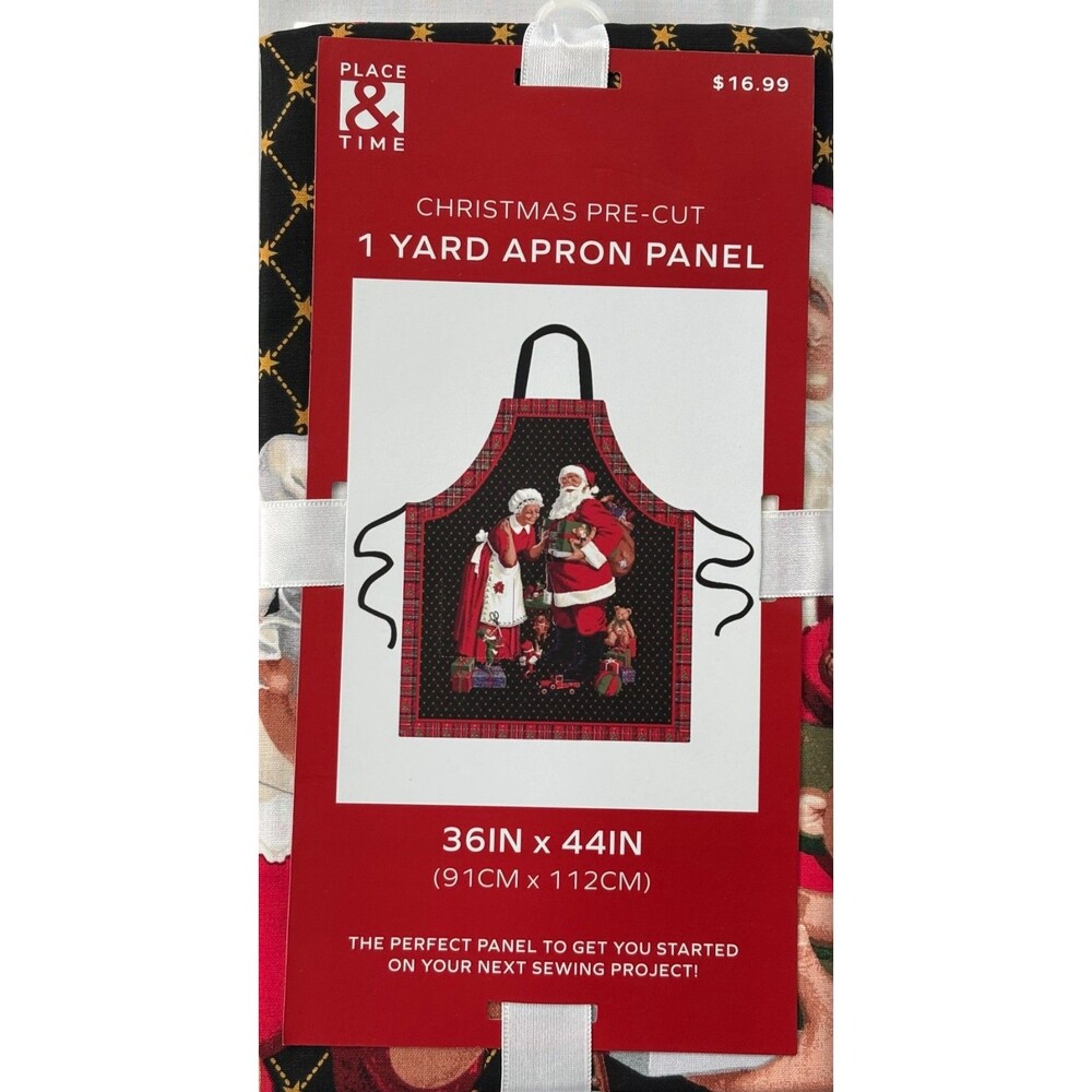 Place & Time Christmas Pre-Cut Apron Panel Santa Mrs. Claus Fabric 36"L x 44"W